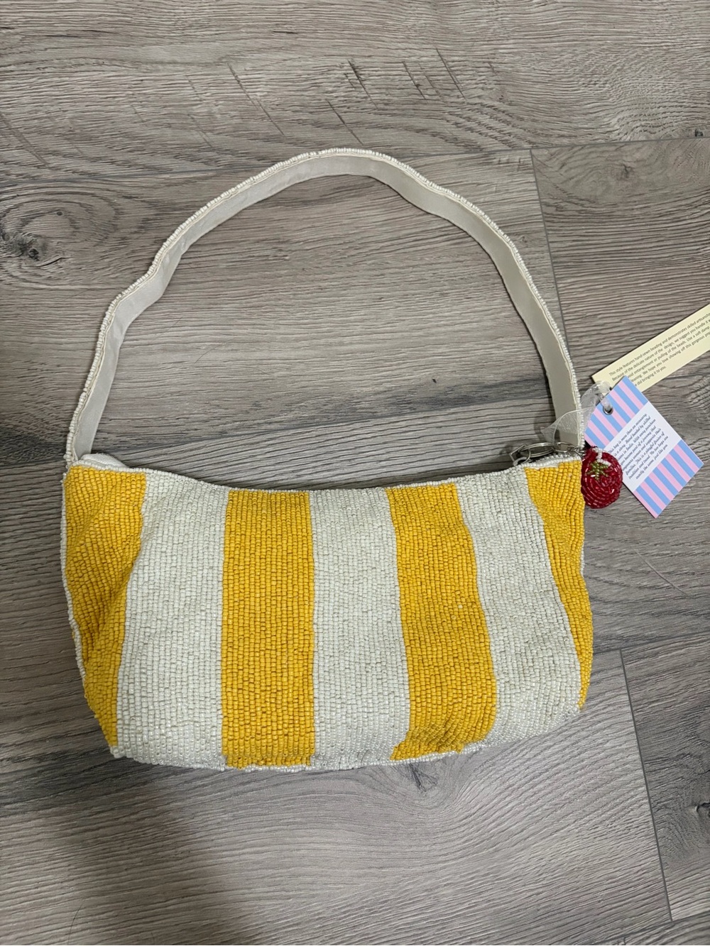 Hand-Beaded Yellow & White Vegetable Motif Shoulder Bag by - Picture 7 of 7